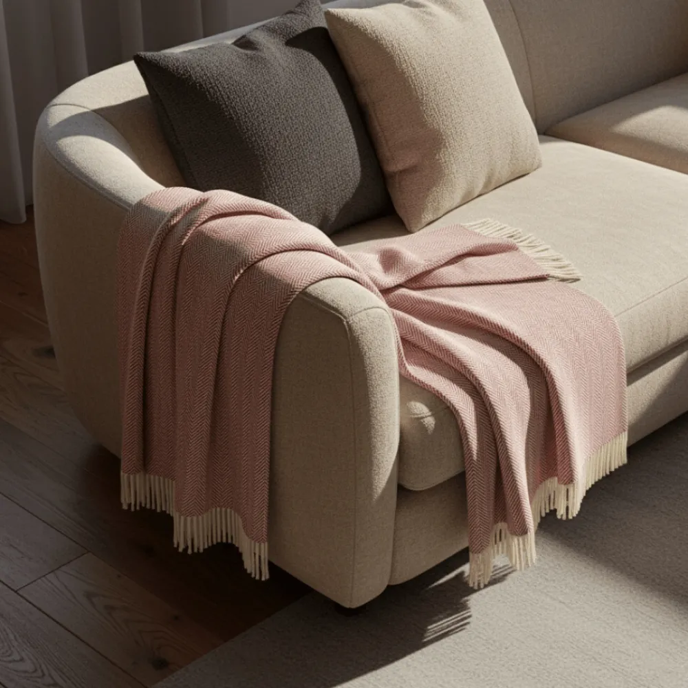 Reforma x Trendcarpet Bomullspläd 'Denisa Fishbone' 130x170cm - Röd/vit