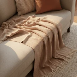 Reforma x Trendcarpet Bomullspläd 'Denisa Fishbone' 130x170cm - Brun/vit