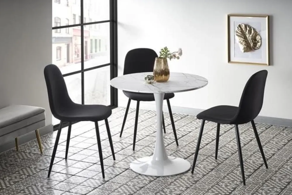 Reforma Matbord 'Lorca' Runt 80cm - Marmor/Vit