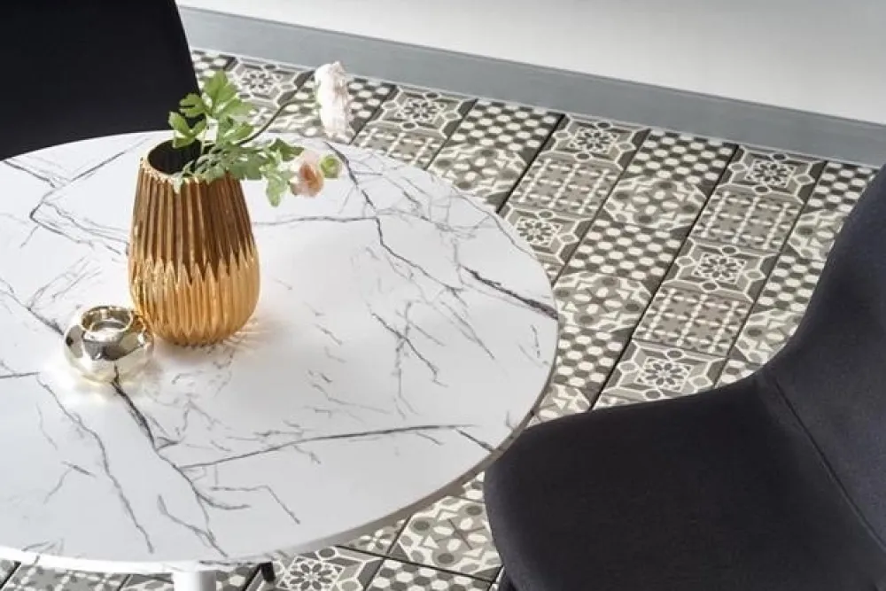 Reforma Matbord 'Lorca' Runt 80cm - Marmor/Vit