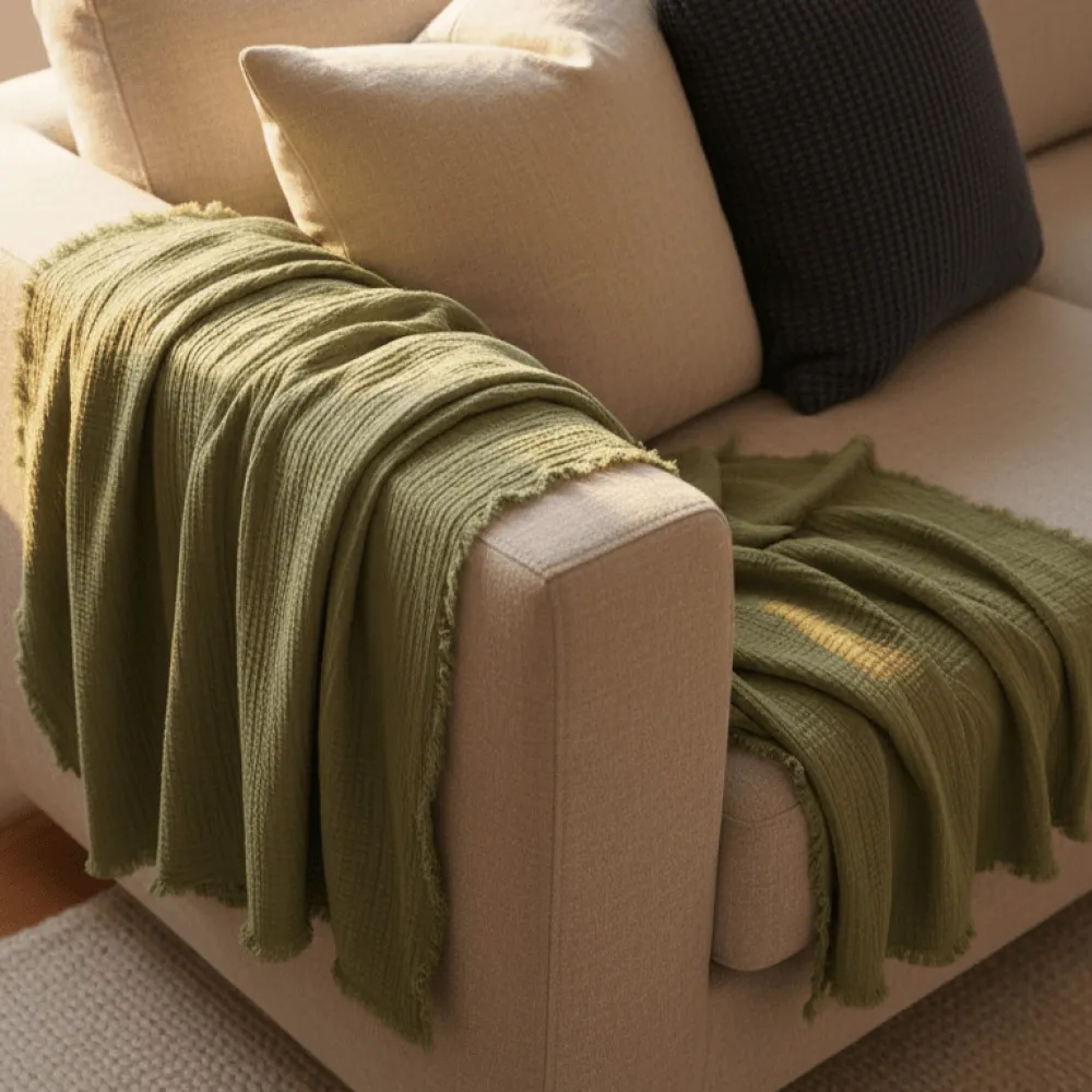 Reforma x Trendcarpet Muslinpläd 'Dorena' 130x170cm - Grön