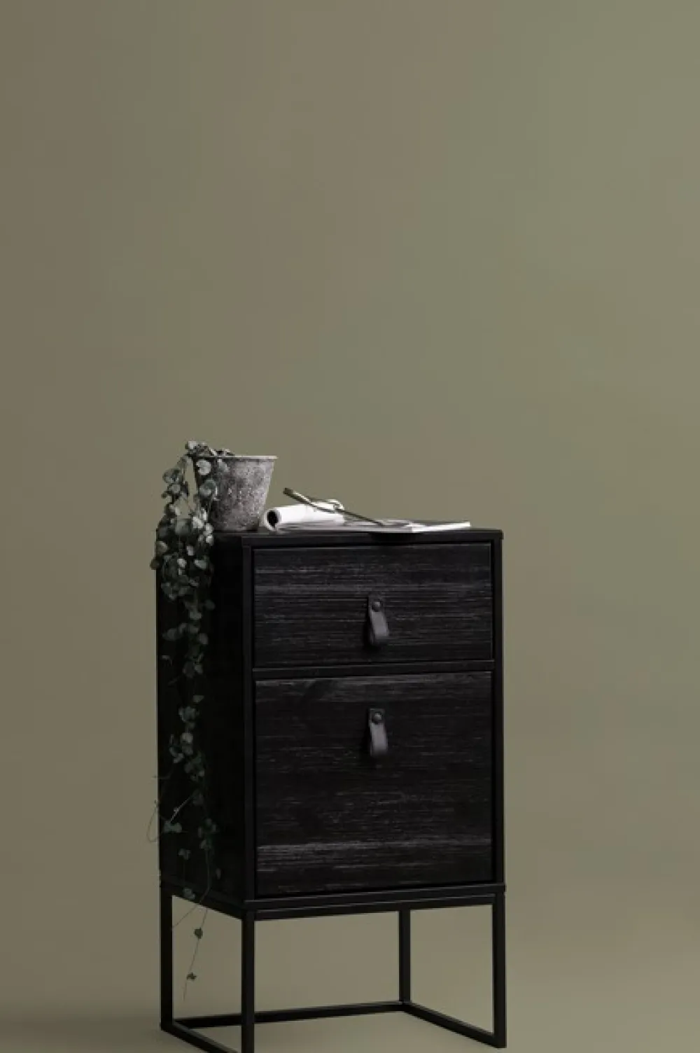 WOOOD Sängbord 'Zola' låda+skåp - Svart