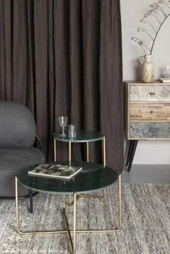 Reforma Soffbord 'Timpa' Runt 70cm - Grön marmor/Guld