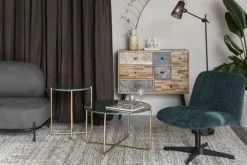 Reforma Soffbord 'Timpa' Runt 70cm  - Grön marmor/Guld
