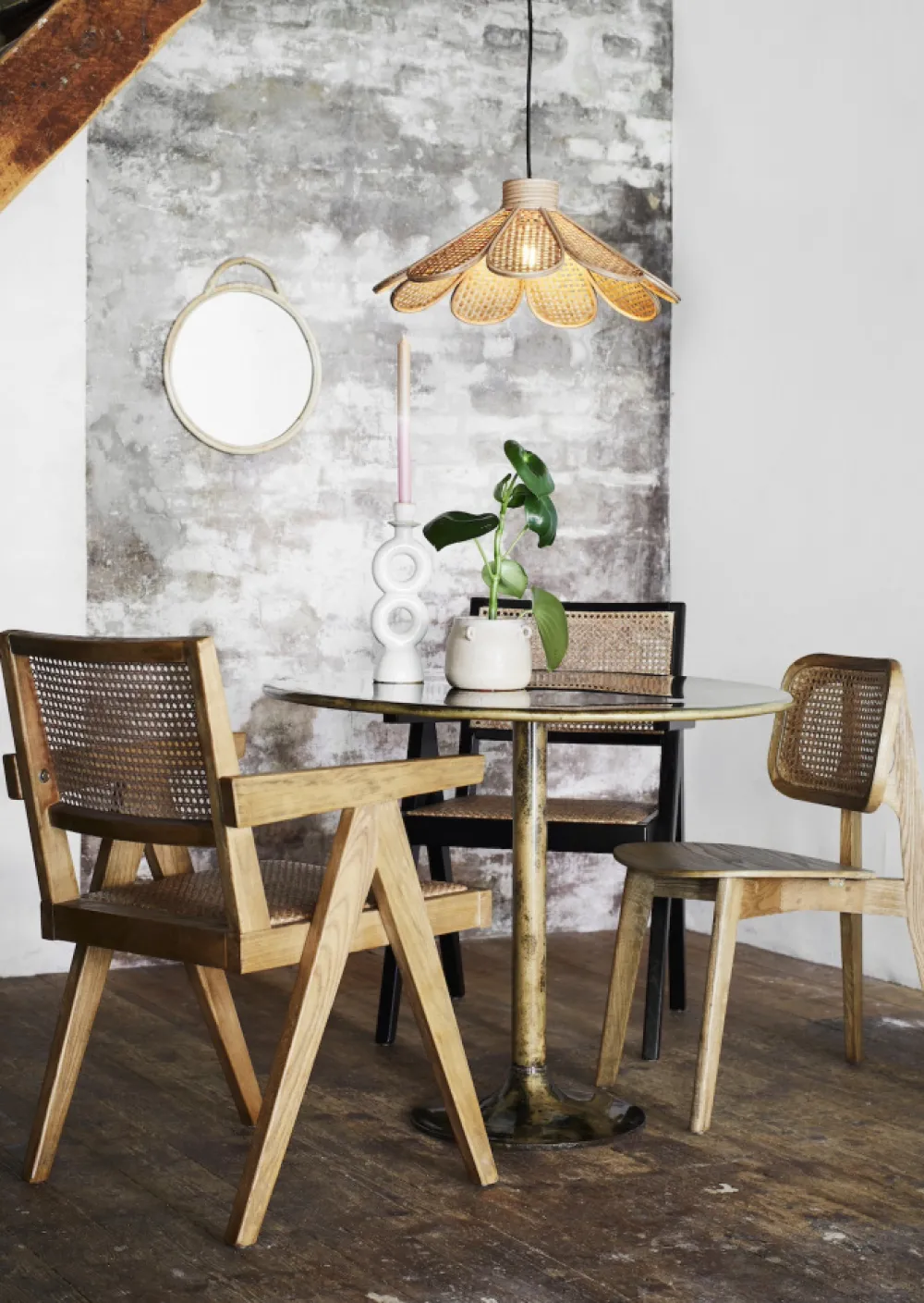 Madam Stoltz Stol 'Wooden rattan' - Natur