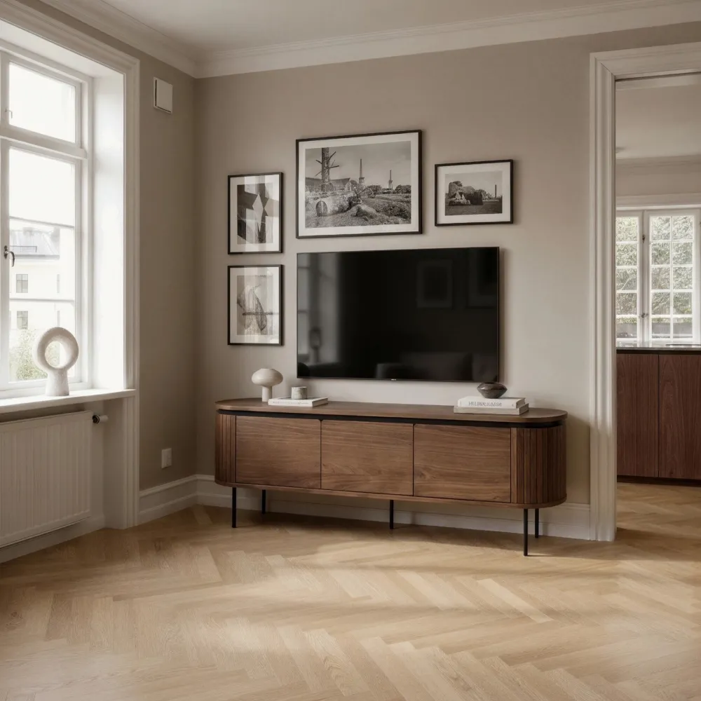 Reforma Tv-bänk 'Kärra' 160x40cm - Valnöt/Svart